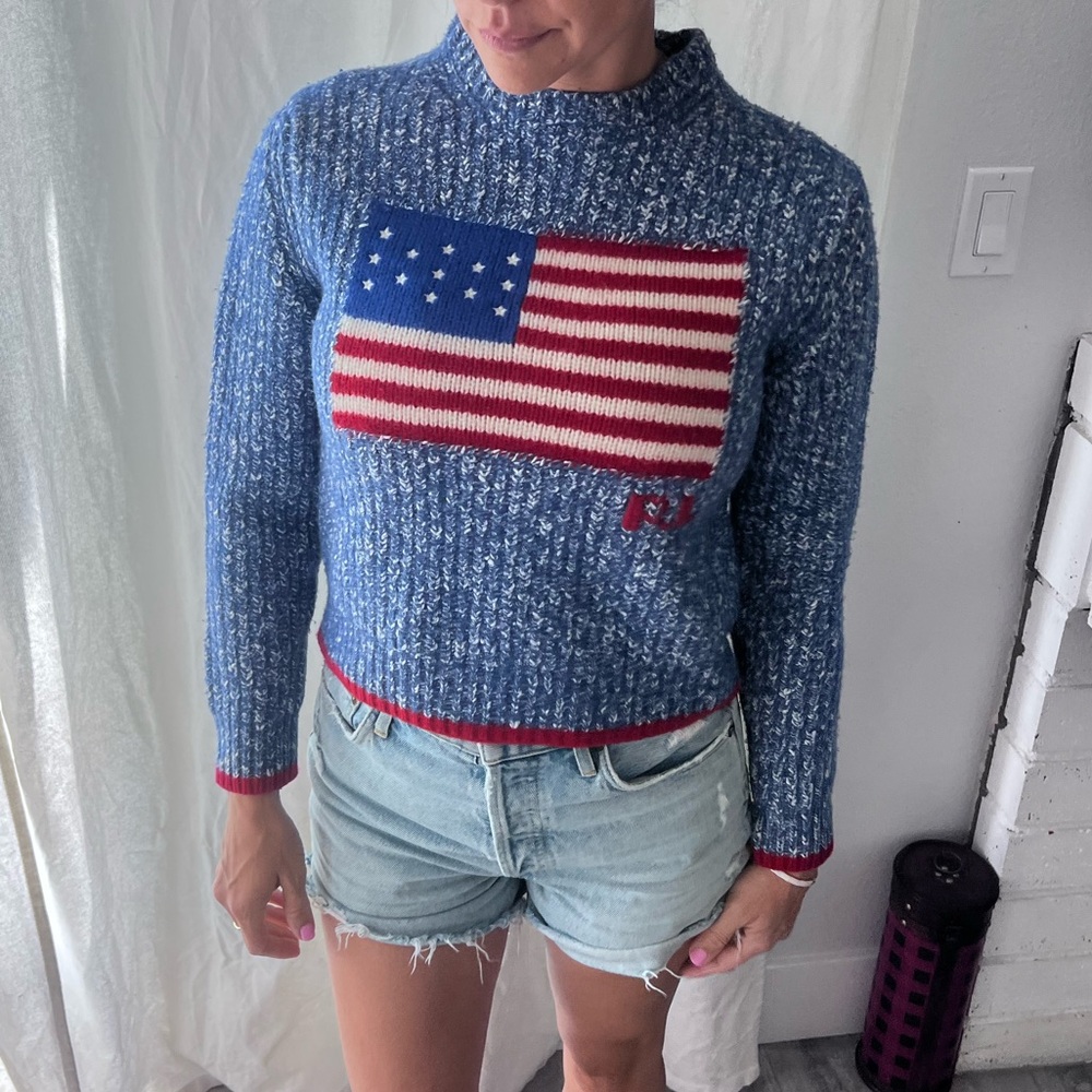 Polo Ralph Lauren USA Flag Patriotic Wool Knit Womens Sweater Med Vintage - Picture 16 of 16